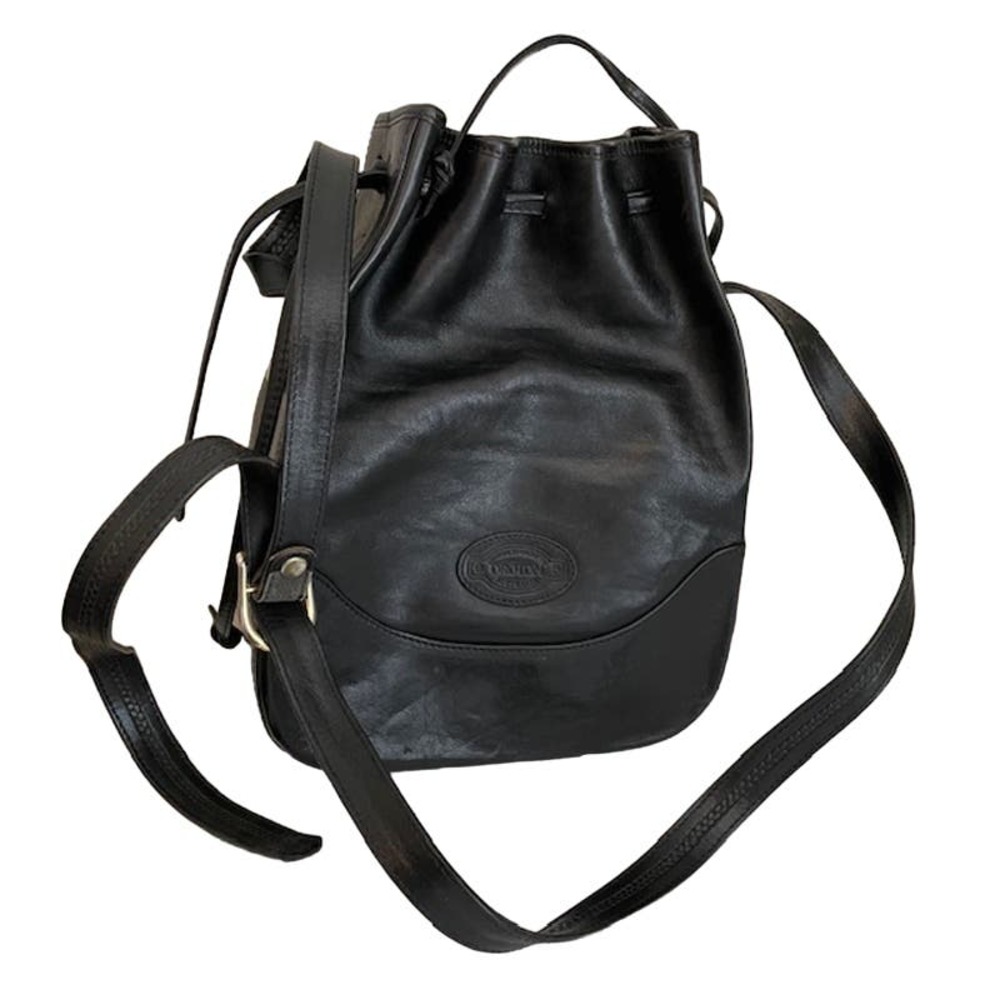Oroton Black Leather Drawstring Crossbody Bag